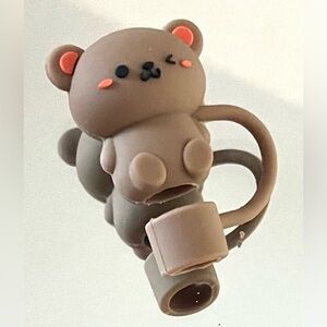 STRAW TOPPER Adorable Brown Bear NEW